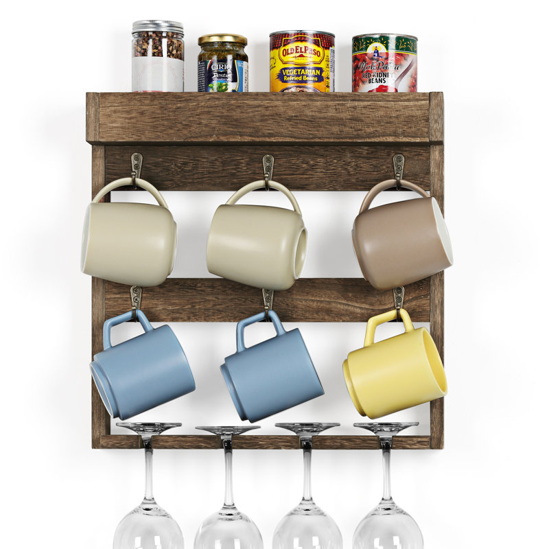 Lonniesha Solid Wood Wine Glass Rack, Taupe