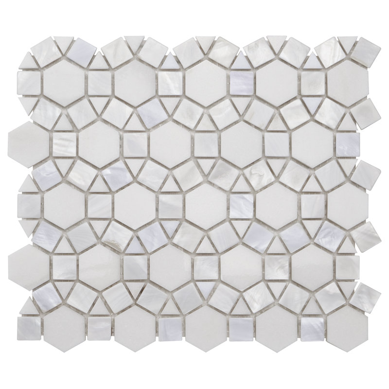 Noble White 9-3/4 in. x 12-1/4 in. x 10 mm Polished Pearl and Marble Mosaic Tile, Thassos