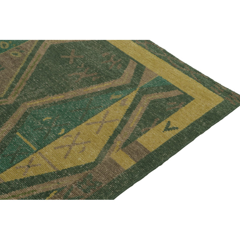 Distressed Homage Hand Knotted Wool Geometric Area Rug, Rectangle 13' x 18'