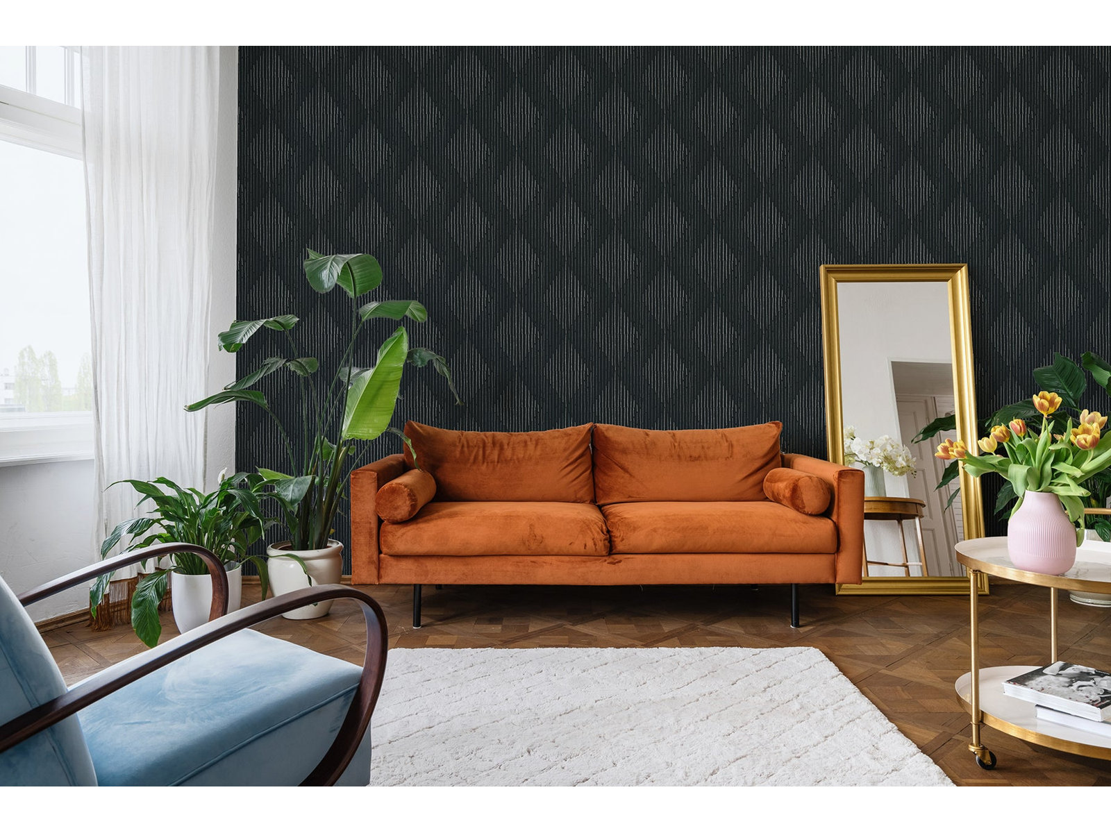 Organic Self-Adhesive Wallpaper Roll, Black/Gray, Faux Grasscloth, Non-pasted