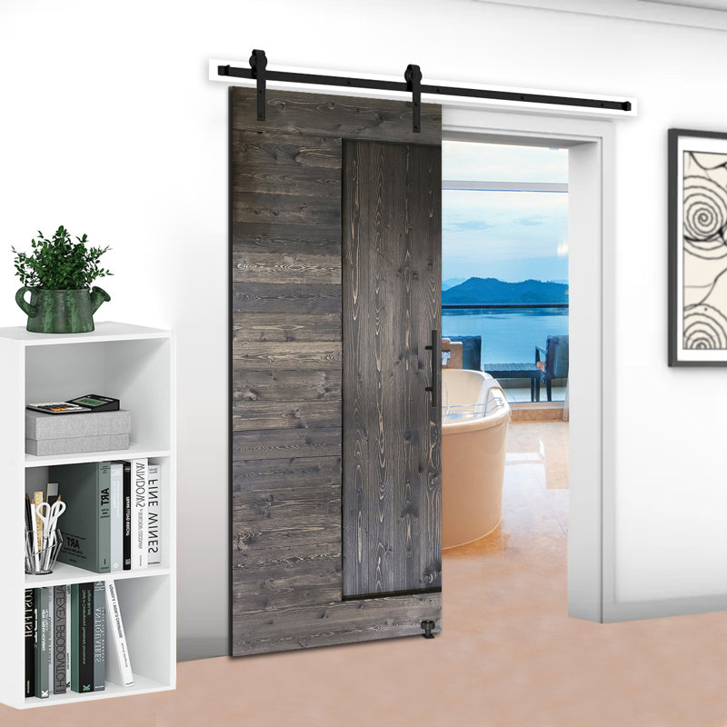 Paneled Wood/Metal Barn Door with Installation Hardware Kit 6 Colors 84" Height, 48" x 84", Deep Gray