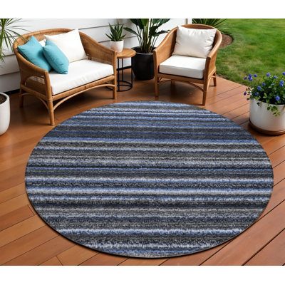 Tapis intérieur lavable rayé bleu et gris 8 pi