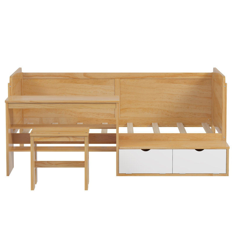 Multi-functional Bed with Study Desk and Matching Stool, Natural