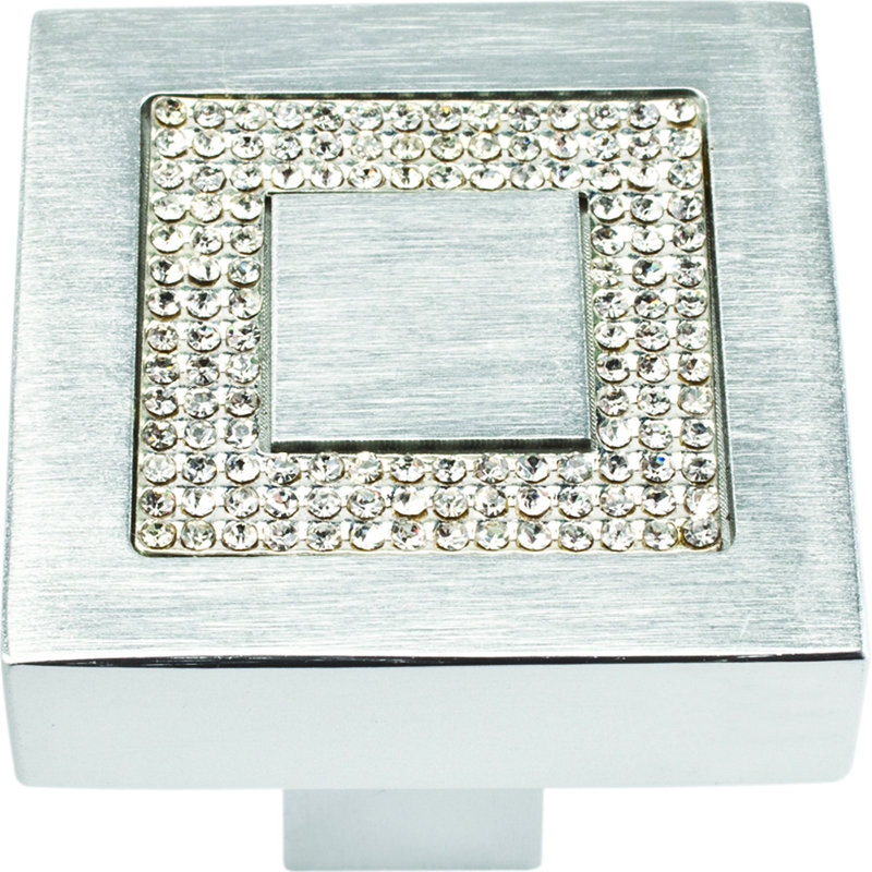 Crystal 1 3/8" Length Square Knob, Matte Chrome