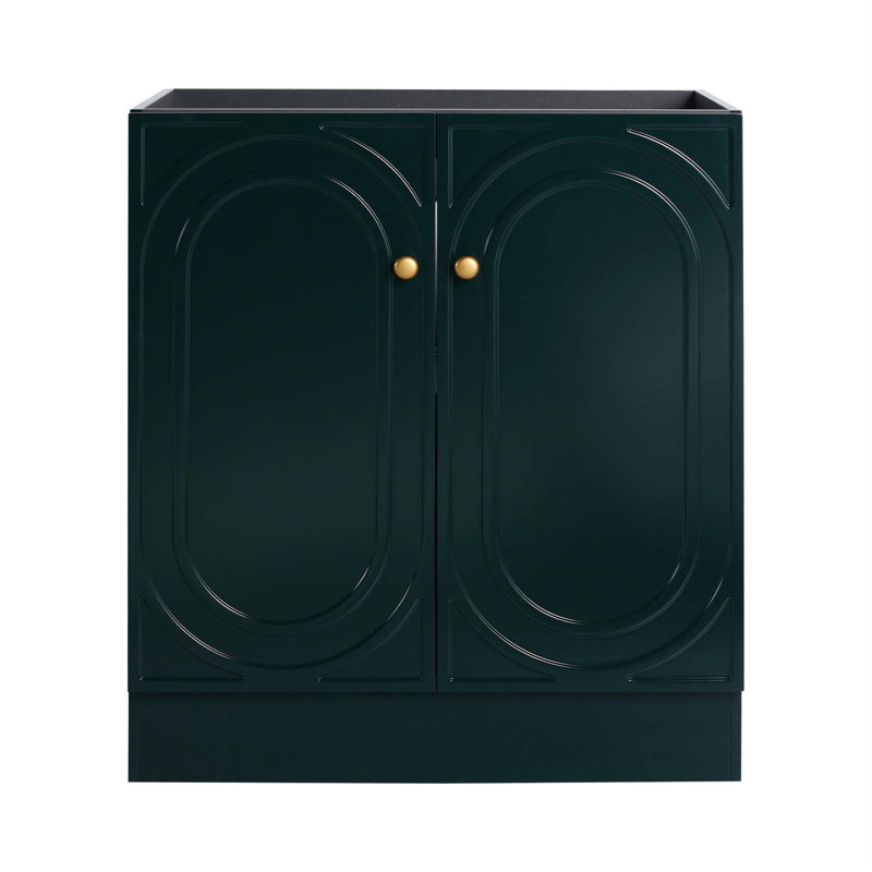 Meuble-lavabo autoportant de 30 po et 2 portes d'armoire à fermeture en douceur - sans le lavabo, Vert foncé, Doré