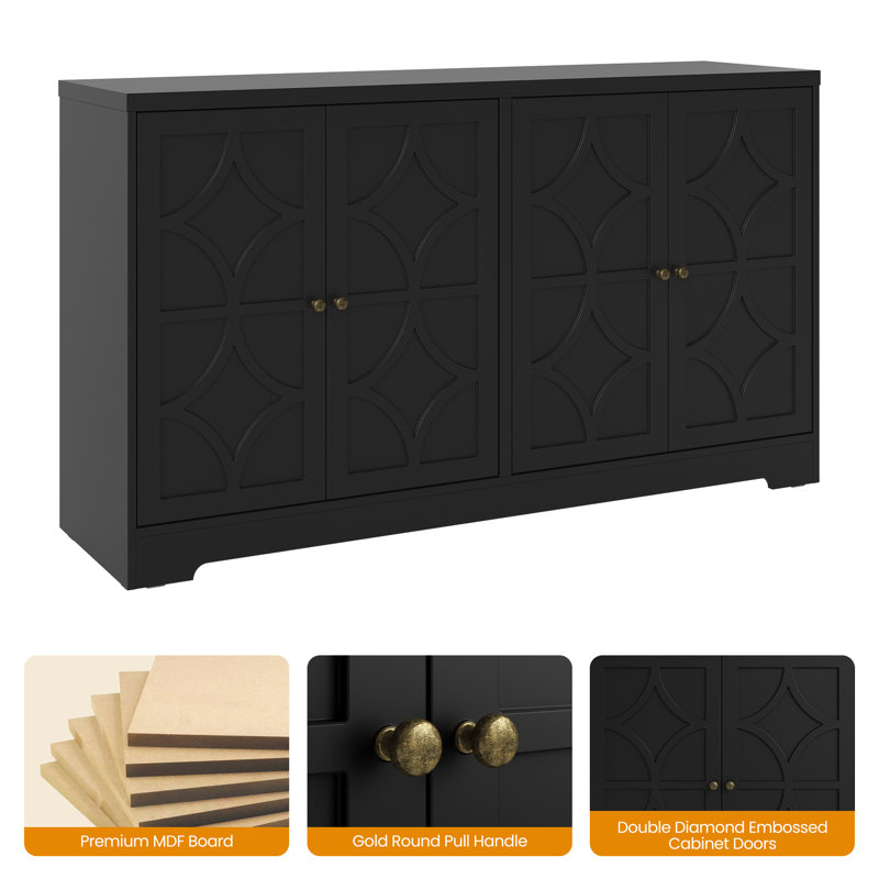 Sideboard Cabinet With 4 Doors, Black