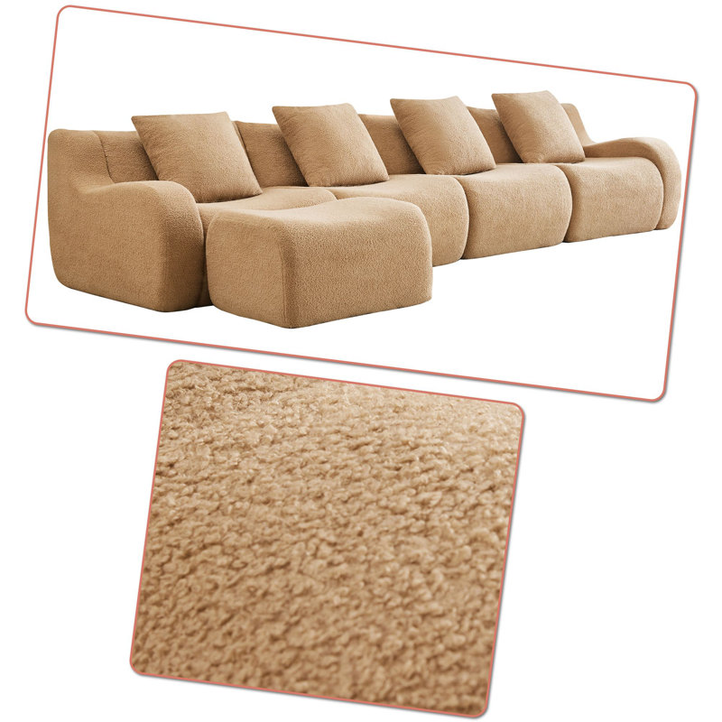 Canapé modulaire rembourré 4 places avec repose-pieds, Combinaison chameau, H 35,43 po x l 148,02 po x P 65,73 po