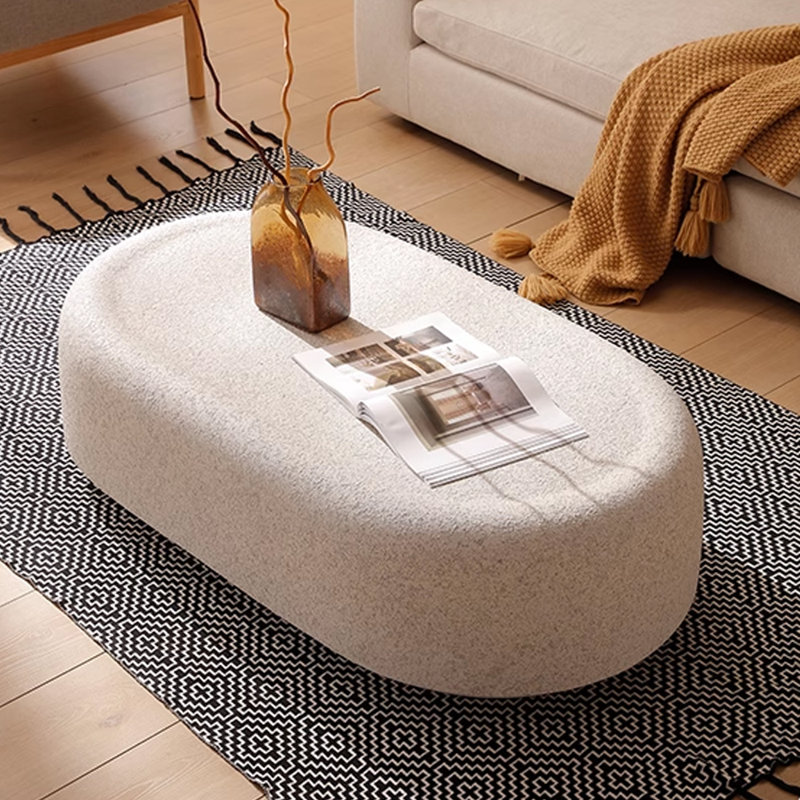Table basse ovale en fibre de verre Wabi-sabi, H 12,59 po x L 47,24 po x l 25,59 po