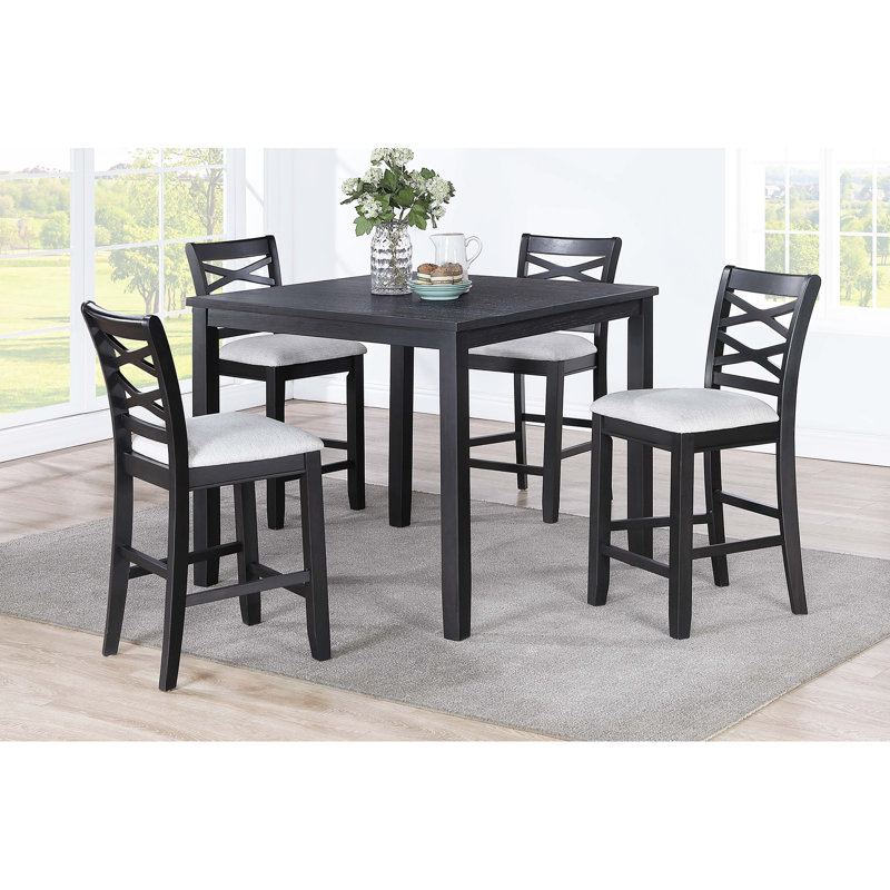 Table de salle à manger contemporaine 5 pièces avec table de couleur gris anthracite et 4 chaises d'appoint rembourrées en bois d'hévéa