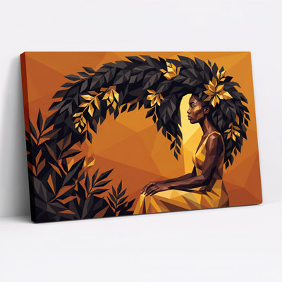 «Woman with Leaf Hair in Geometric Orange Style», art mural sur toile