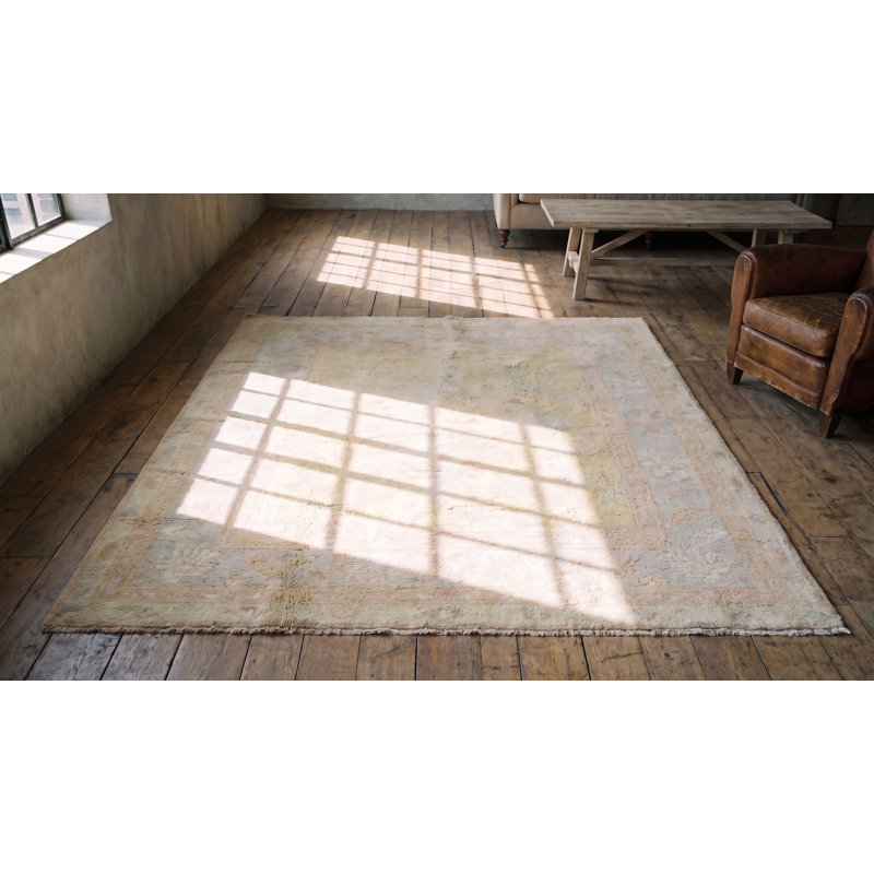Light Decorative Washed Out Yellow Color Antique Indian Cotton Agra Rug