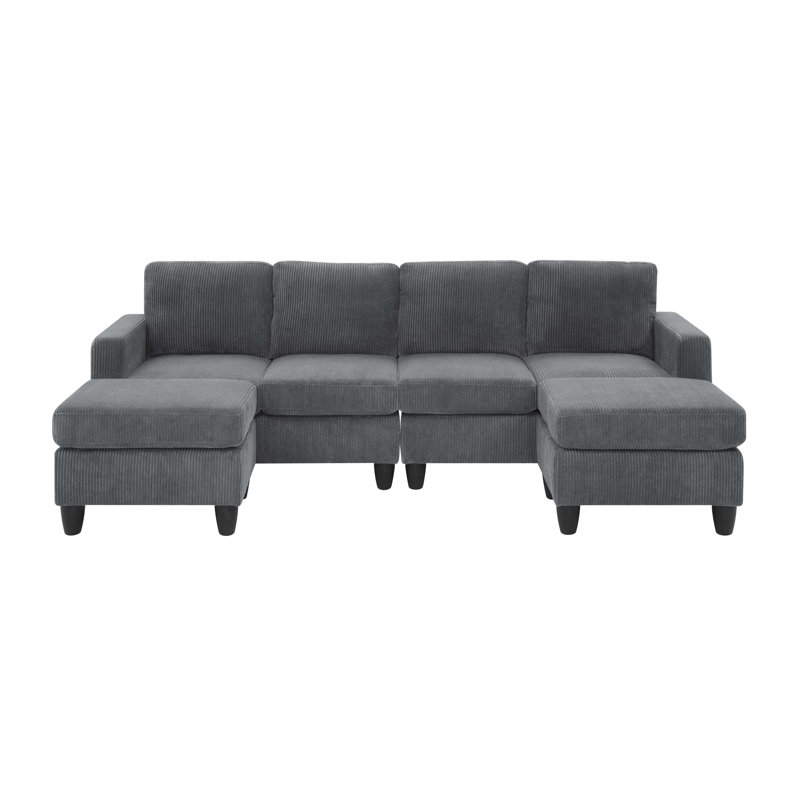 Ranjeeta 101" Wide Modular Sofa with Ottoman, Dark Gray Corduroy