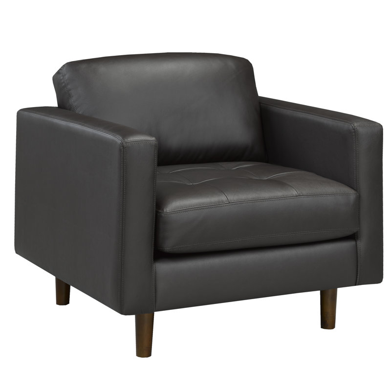 Fauteuil en cuir fleur 37 po Lassen, Cuir véritable brun