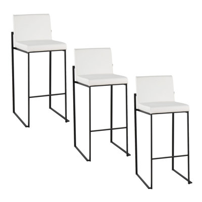 Fuji 30" Contemporary High Back Bar Stools - Set of 3, Faux Leather Upholstered Barstools with Steel Frame for Kitchen Island Seating