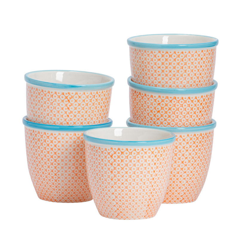 Nicola Spring Hand-Printed Plant Pots - 14cm - Orange - Pack of 6