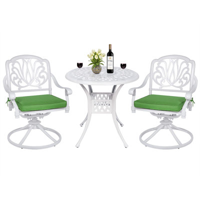 Meetwarm 3-Piece Outdoor Patio Dining Set, All-Weather Cast Aluminum Patio Conversation Set For Backyard Garden Deck With 2 Cushions Swivel Rocker Cha by MEETWARM