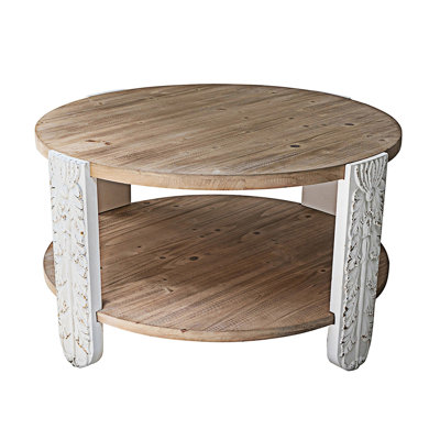 Round Wooden Coffee Table with Shelf