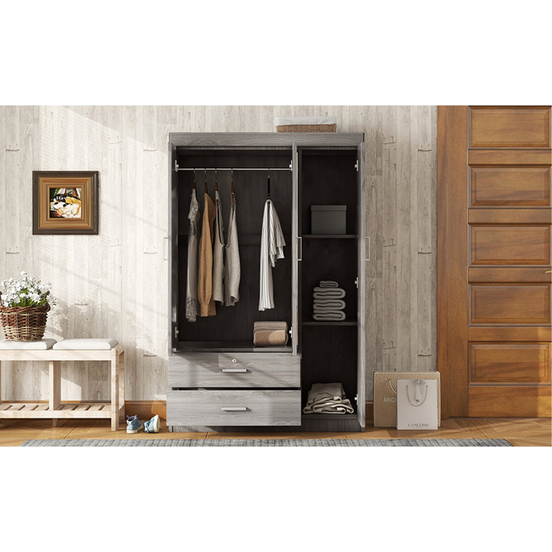 Armoire à miroir 3 portes avec tablettes, gris