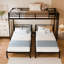 Triple lit superposé pour enfants, 3 lits superposés pour 3 personnes, lits superposés en métal triple, se sépare en 3 lits simples, structure à bruit réduit, noir