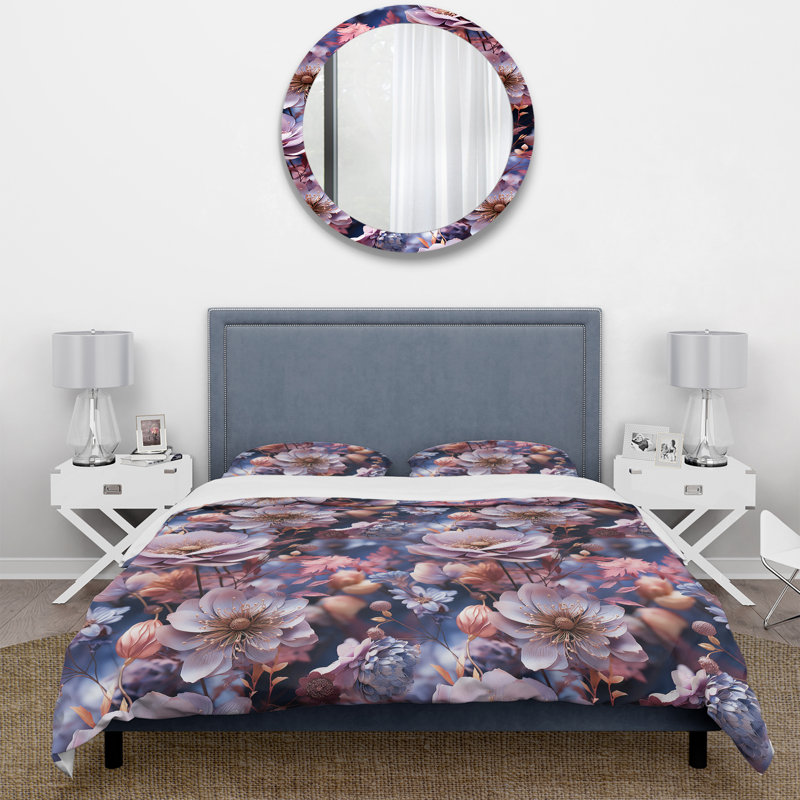 Ensemble de housse de couette bleu et mauve, Housse de couette pour très grand lit et 2 très