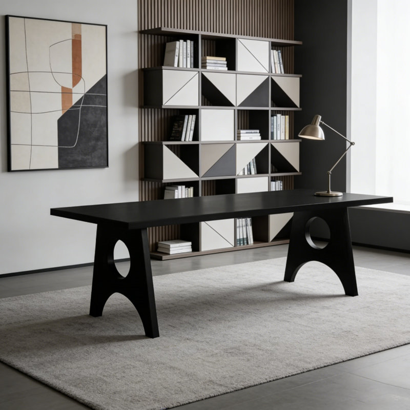 Bureau en bois de frêne noir Modern Creative Design, H 29,52 po x l 86,61 po x P 31,49 po