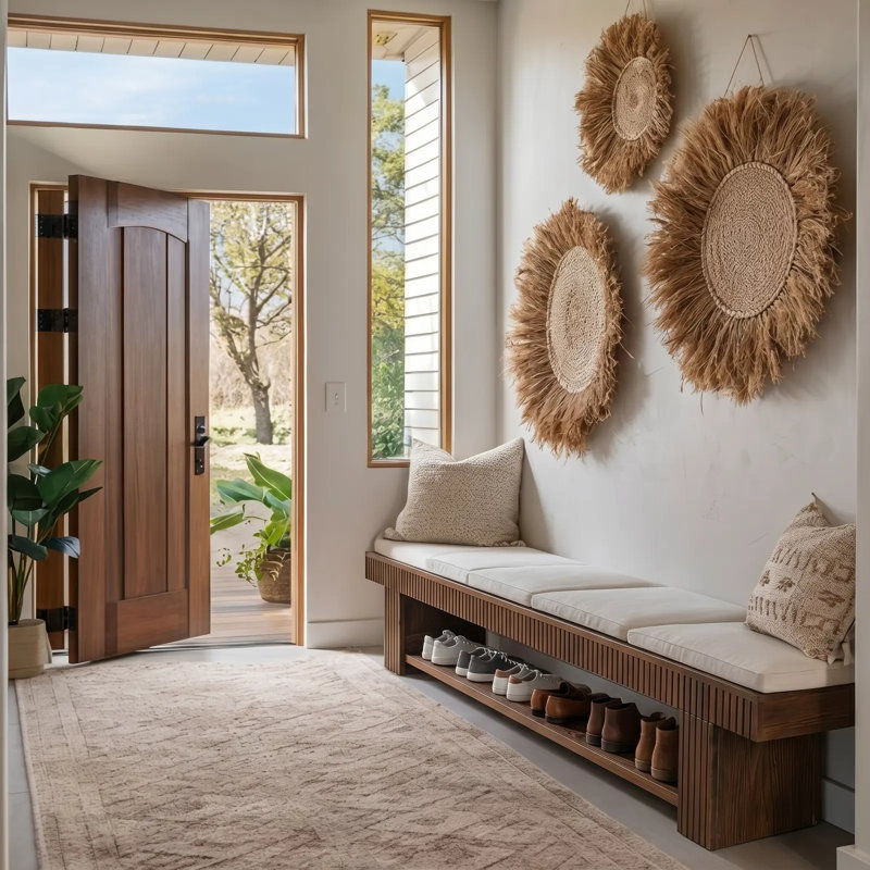 71 Inch Fluted Solid Wood Entryway Bench