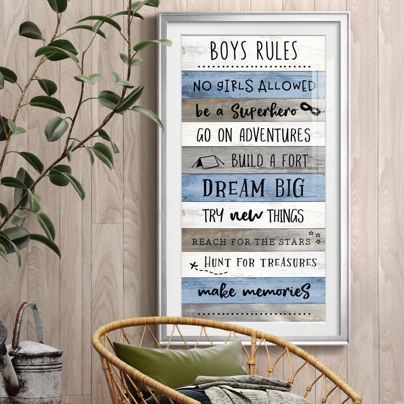 «Boy Rules» - Reproduction d'art textuel avec cadre photo, Papier avec cadre argenté, H 10,5 po x l 18,5 po x P 1,5 po
