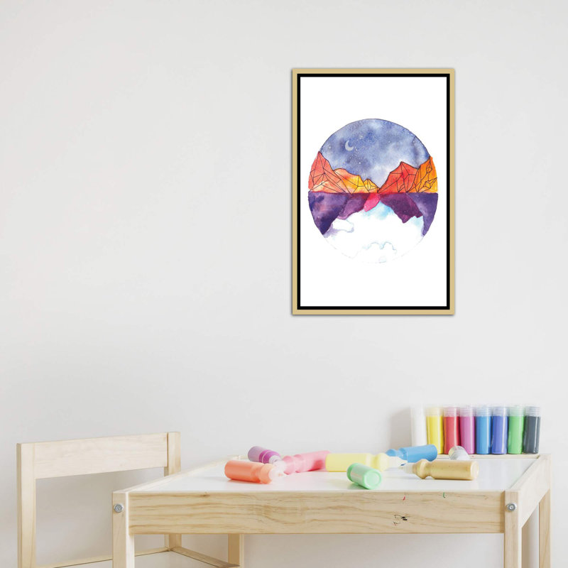 Art circulaire, H 26 po x l 18 po x P 1,5 po, Toile encadrée d'or