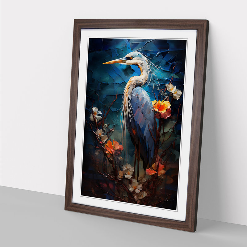 Heron Orphism - Single Picture Frame Print on Wood
