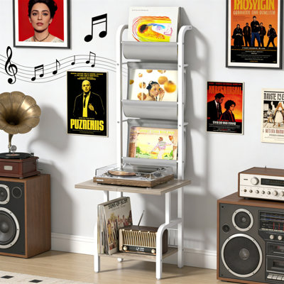 Record Player Stand With Vinyl Storage For Up To 200 Albums And Display Shelf
