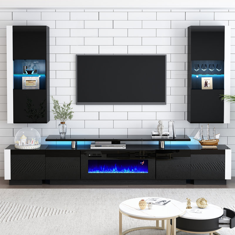 Meuble télé flottant pour téléviseur de 78 po ou moins avec foyer électrique Bhhatu