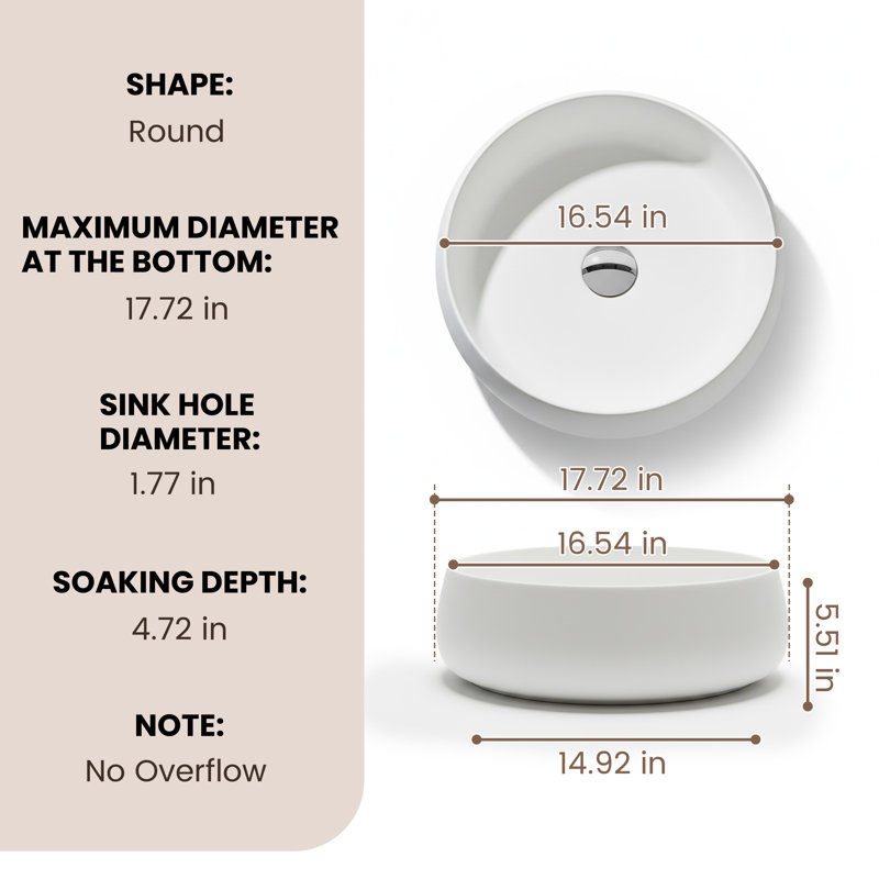 Lavabo vasque de salle de bain à surface solide en résine solide CASAINC, Blanc mat