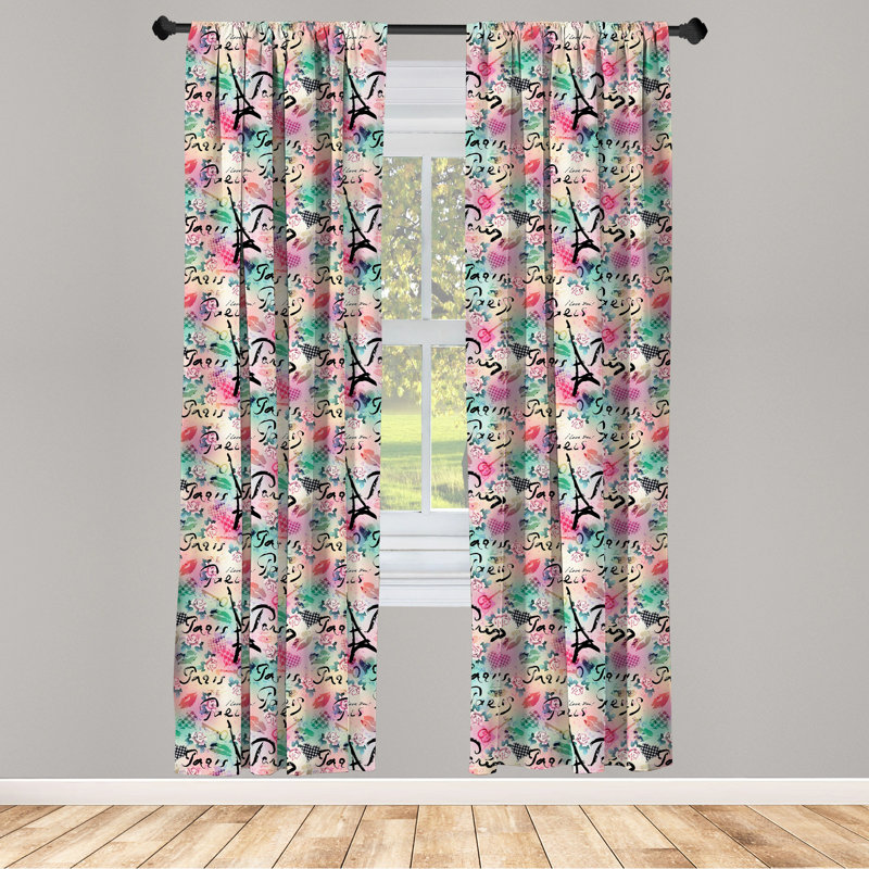 Paris Floral Semi-Sheer Rod Pocket Curtain Panels, 28" x 84"
