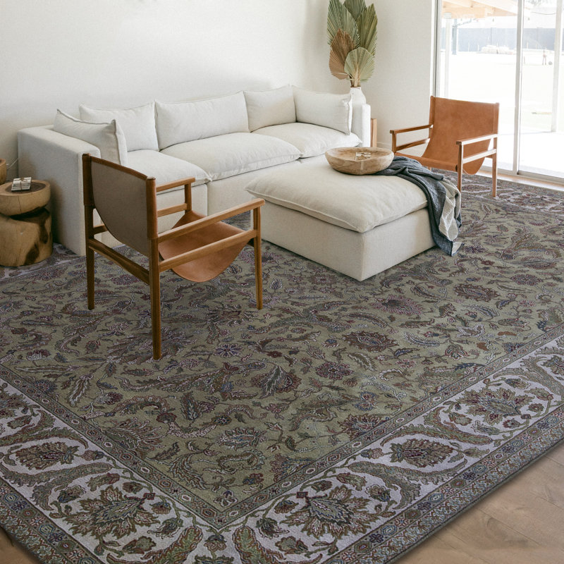 Tapis doré et ivoire de haute qualité noué à la main