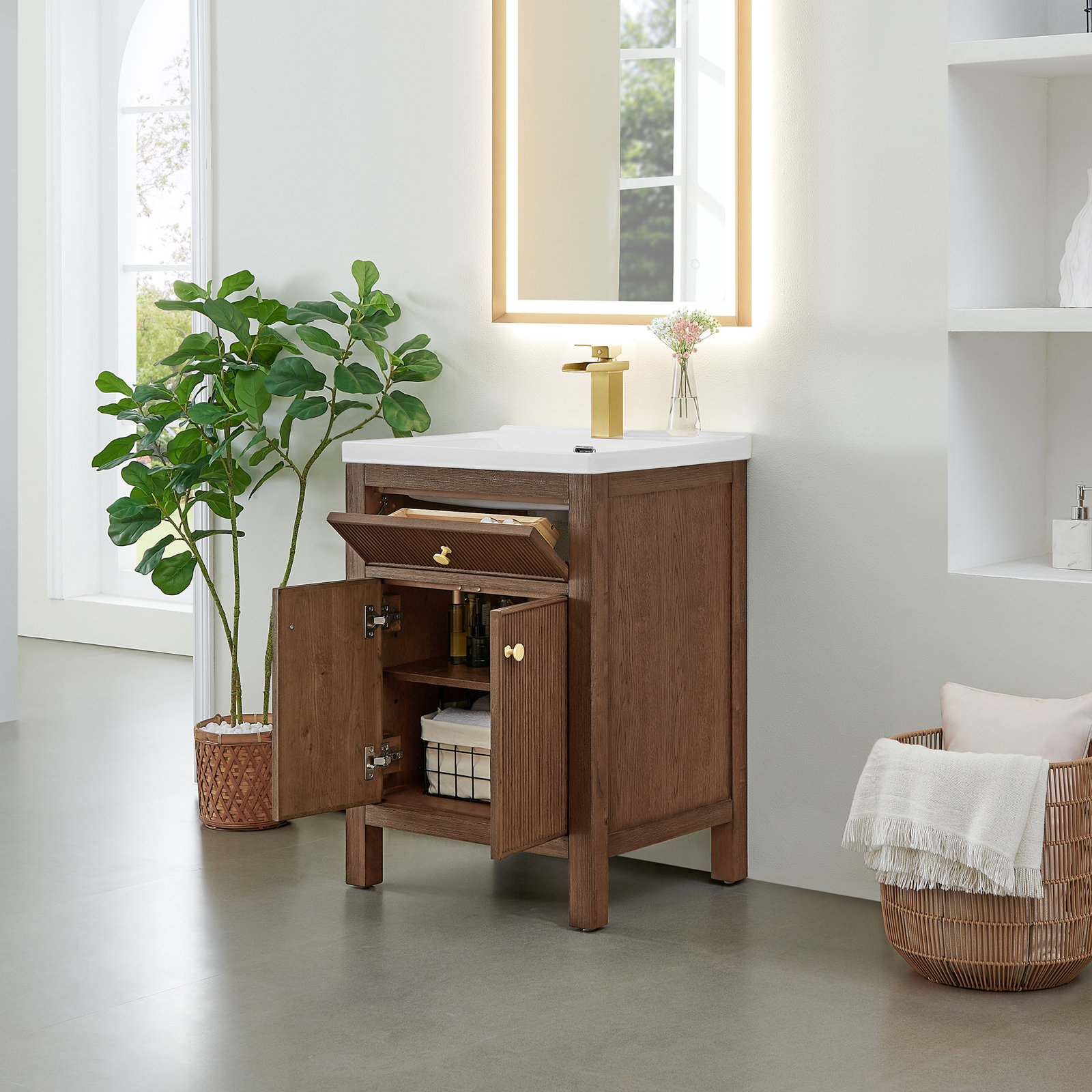 Lala 24" Single Bathroom Vanity, Brown Brushed Oak