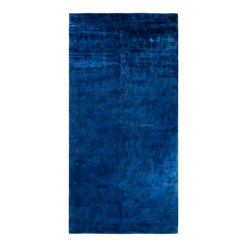 Tapis unique bleu marine / vert foncé 9 pi 1 po x 18 pi 3 po Avyanna