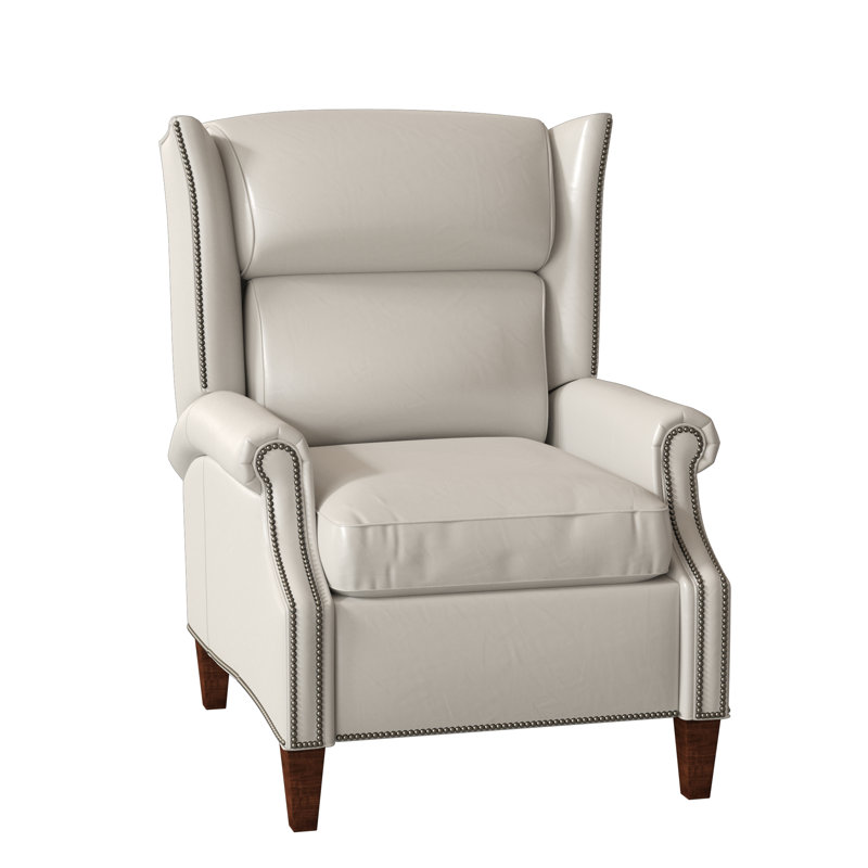 Fauteuil inclinable standard de 33 po de largeur Vassilios, Métal industriel n<sup>o</sup> 9, Cuir véritable Fumo Aline