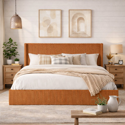 Wauseon Corduroy Upholstered Hydraulic Lift Storage Platform Bed 