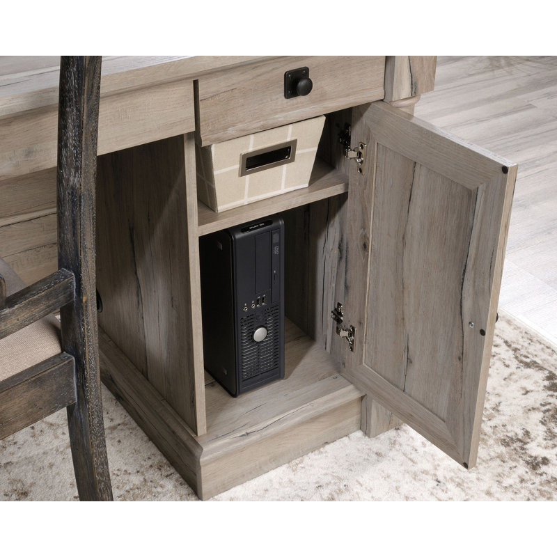 Split Oak L-Shaped Computer Desk with Drawers and Keyboard Tray
