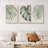 Minimal Botanical Green Tropical Island Monstera Palm Tree Leaves Picture Framed Canvas 3 Piece Print Set Wall Art-87392680-87392679