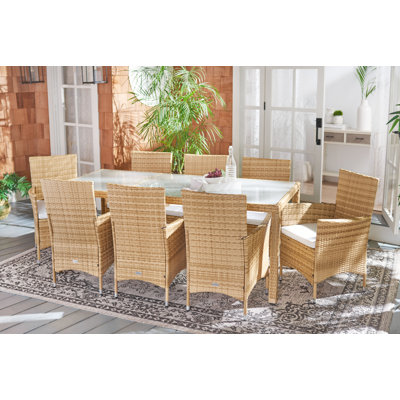 Hailee 8 - Person Wicker Patio Dining Set with Rectangular Table , Cushions Included