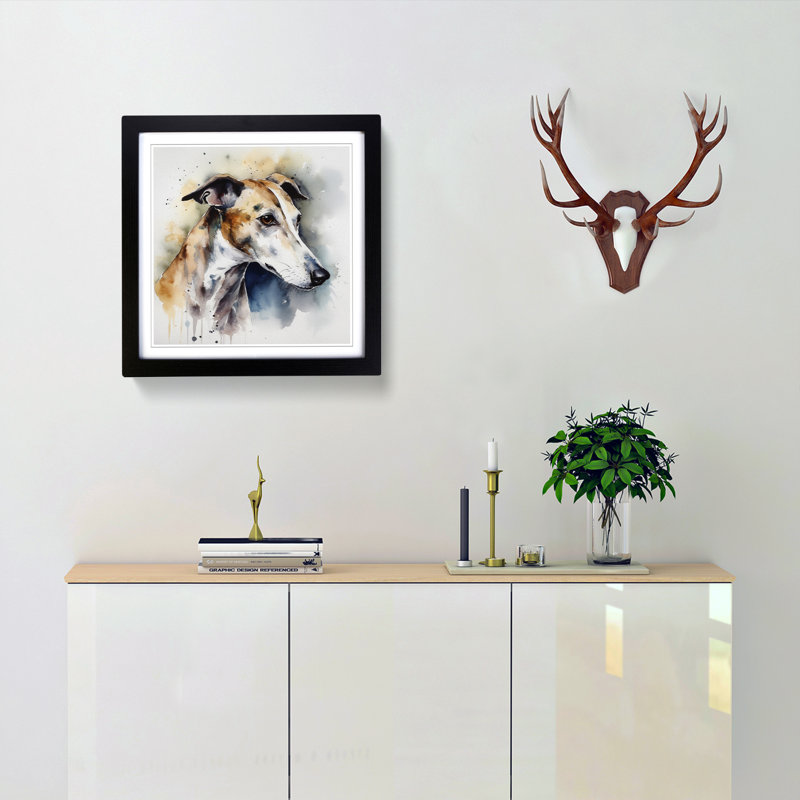 Greyhound Dog Watercolour No.1 - Framed Print, Black