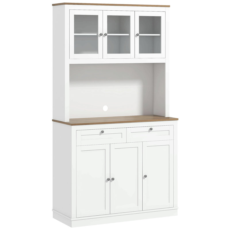 Armoire de rangement pour garde-manger de 71 po de hauteur avec support pour micro-ondes, buffet autoportant avec huche, 2 tiroirs, 5 portes, tablettes réglables et portes vitrées HOMcom