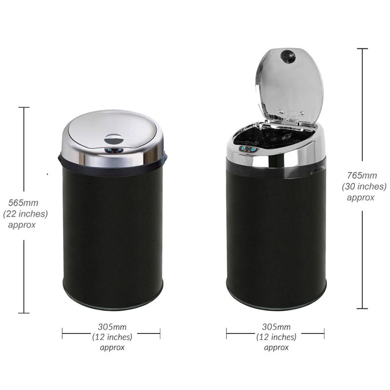 Ladson Steel Motion Sensor Kitchen Trash Can, 30L, Black