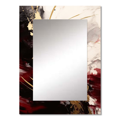 Gold and Red Fluid Fusion I - Abstract Unique Wall Mirror, Gold Mirror, Printed Metal Art
