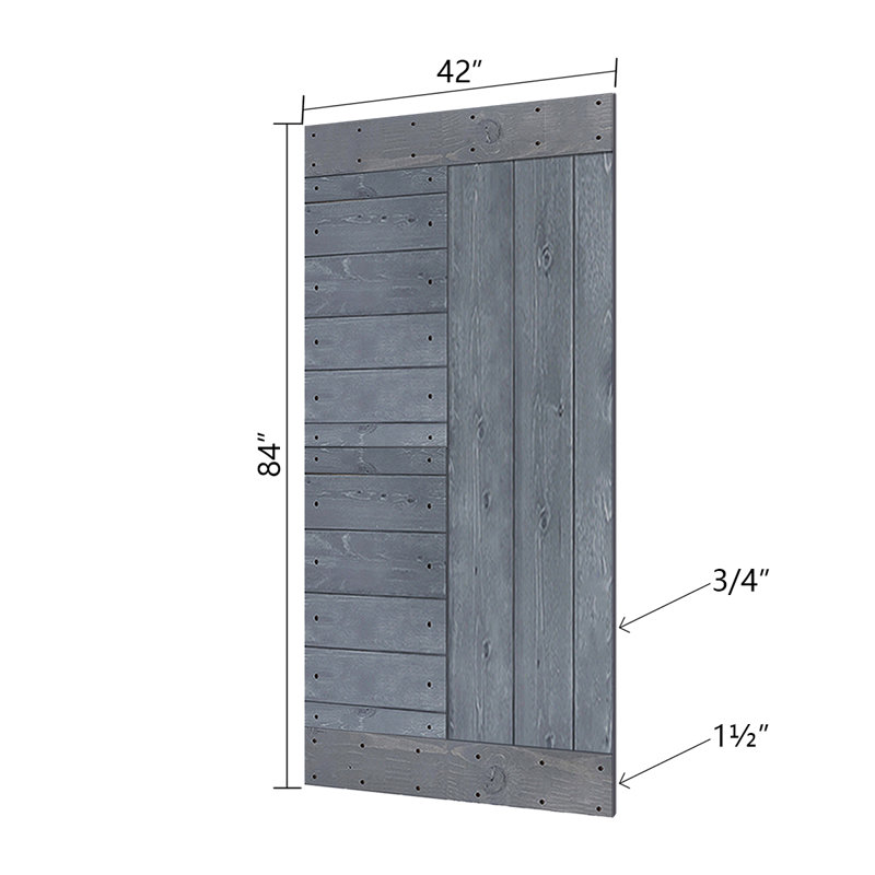 Porte de grange en bois peint à panneaux L Series sans trousse de quincaillerie d'installation, Gris foncé, 42 po x 84 po