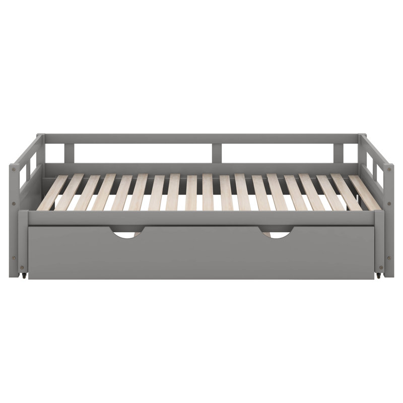 Twin Size Extendable Daybed With Trundle Beds, Wood Daybed Frame With Pull Out Trundle, Twin To King Design Extending Daybed