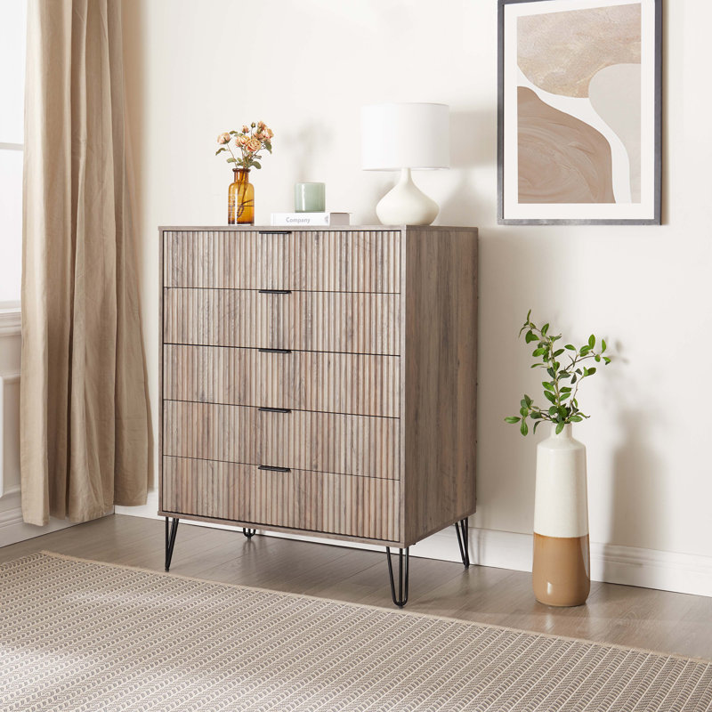 Dumbo 35" W Modern Dresser with 5 Full Extension Drawers in Rustic Gray, Gray