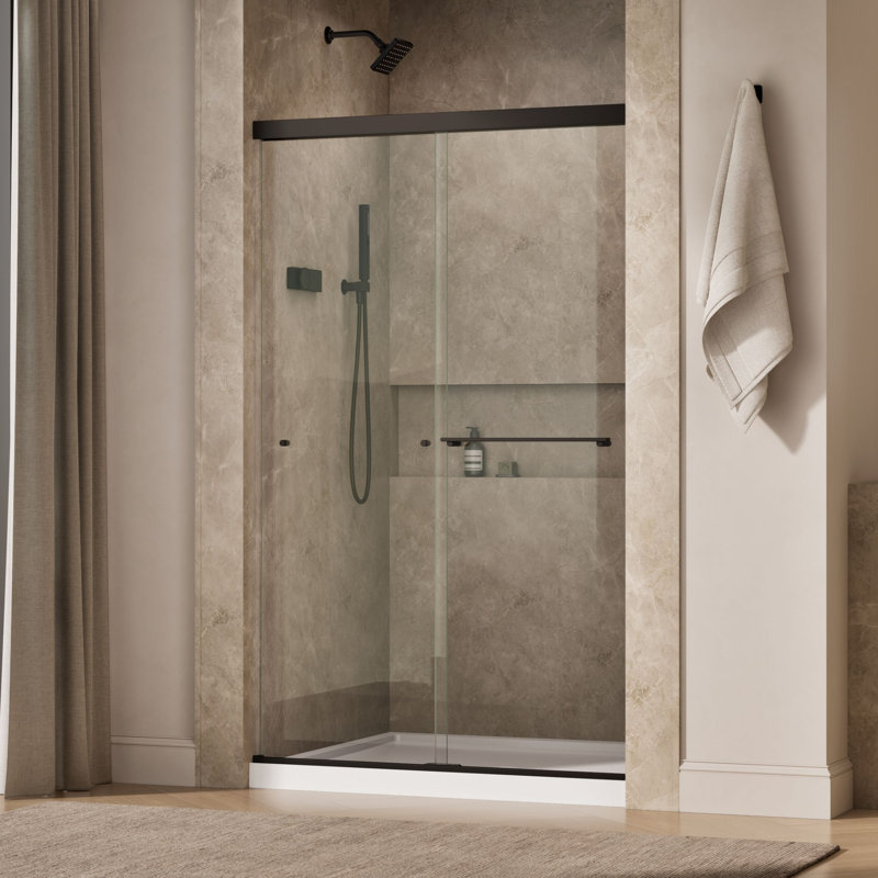 Revel 47.63" x 76" Double Sliding Shower Door with CleanCoat Technology, Anodized Dark Bronze