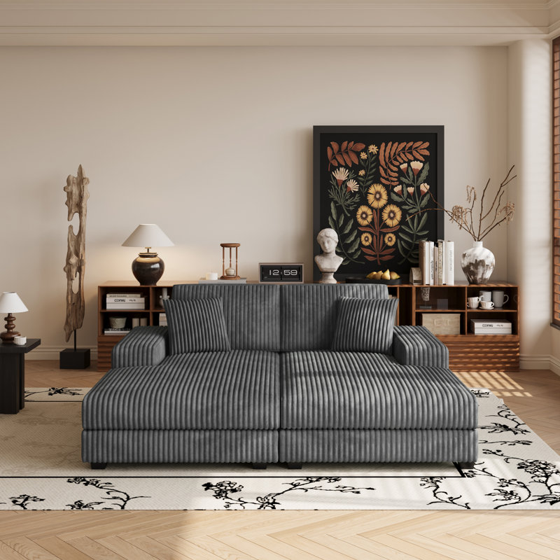 Oversized Upholstered Convertible Chaise Lounge Combination, Dark Grey